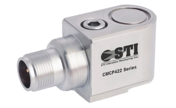 CMCP422VTTS-M12-IS — 本安型 4–20 mA 传感器，速度与温度输出，侧向出线，M12 连接器